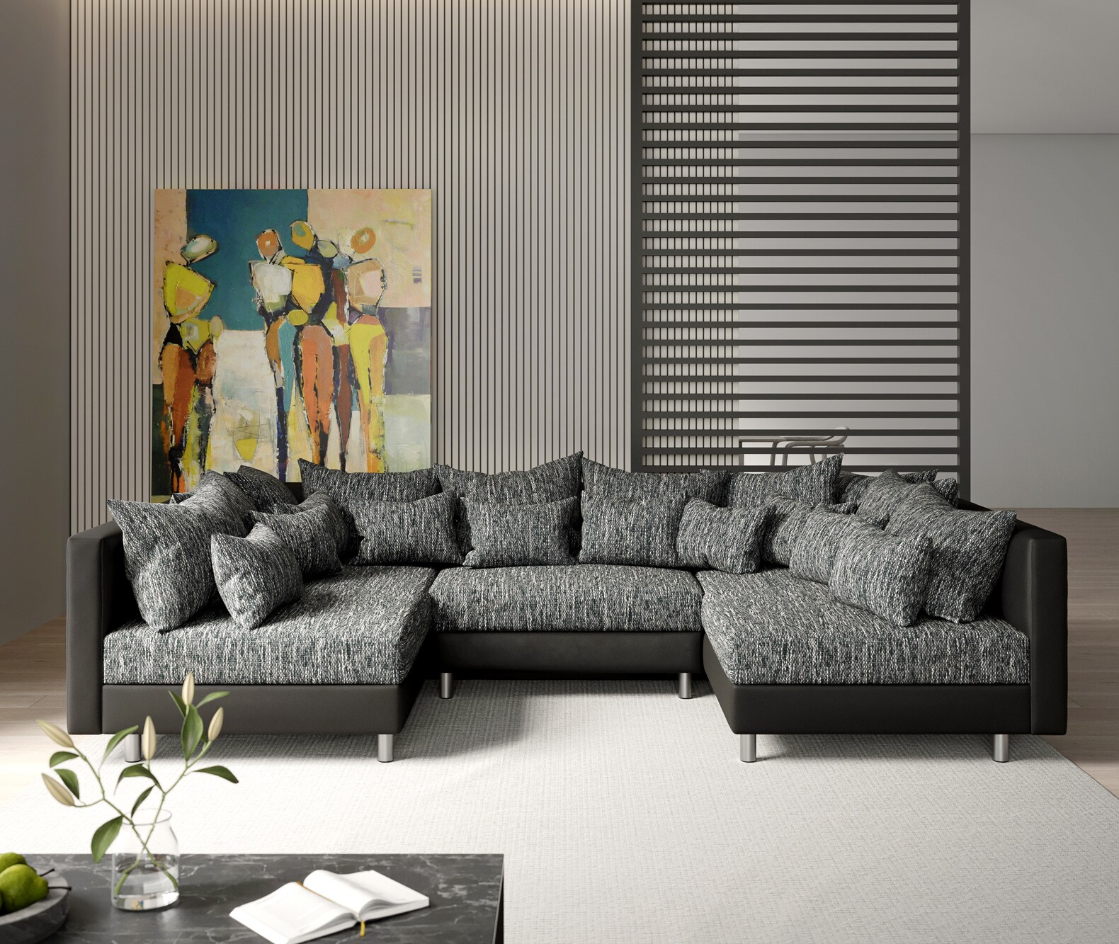 Zestaw wypoczynkowy Clovis czarna sofa modułowa 1