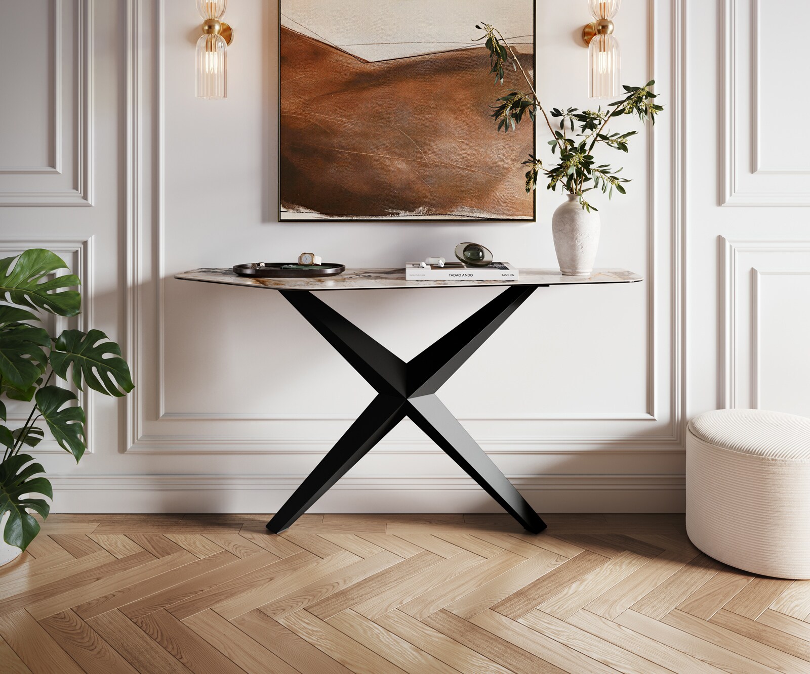 Konsola Edge wielokątna 140x50 cm ceramika Patagonia podstawa Zentharo metal czarny 4
