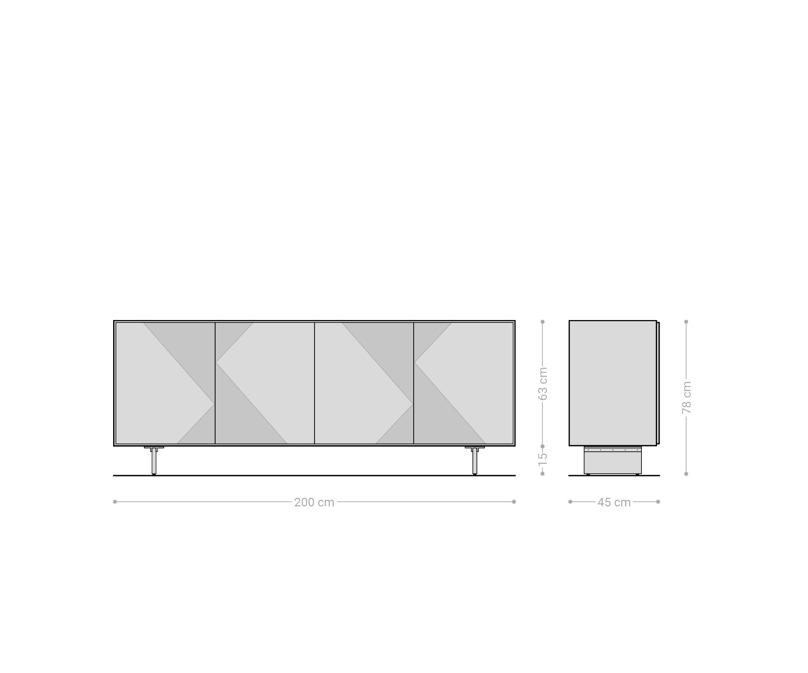 Komoda Tereos 200 cm wiąz ciemnobrązowy efekt 3D 4 drzwi nóżki akrylowe 6
