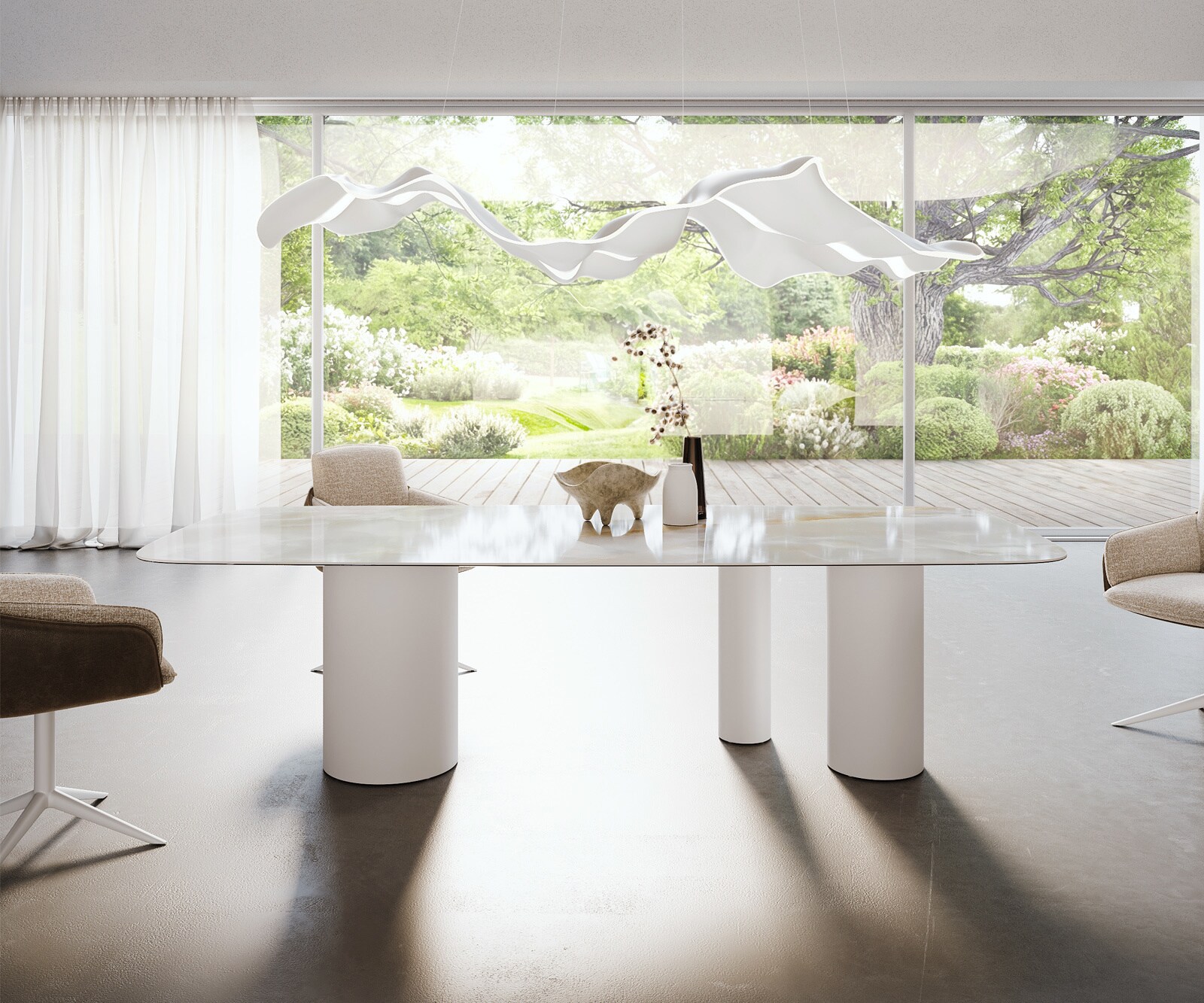 Stół do jadalni Edge w kształcie beczki 270x120 cm ceramika Iris FMG Onice Grigio rama Troa metal biały 2