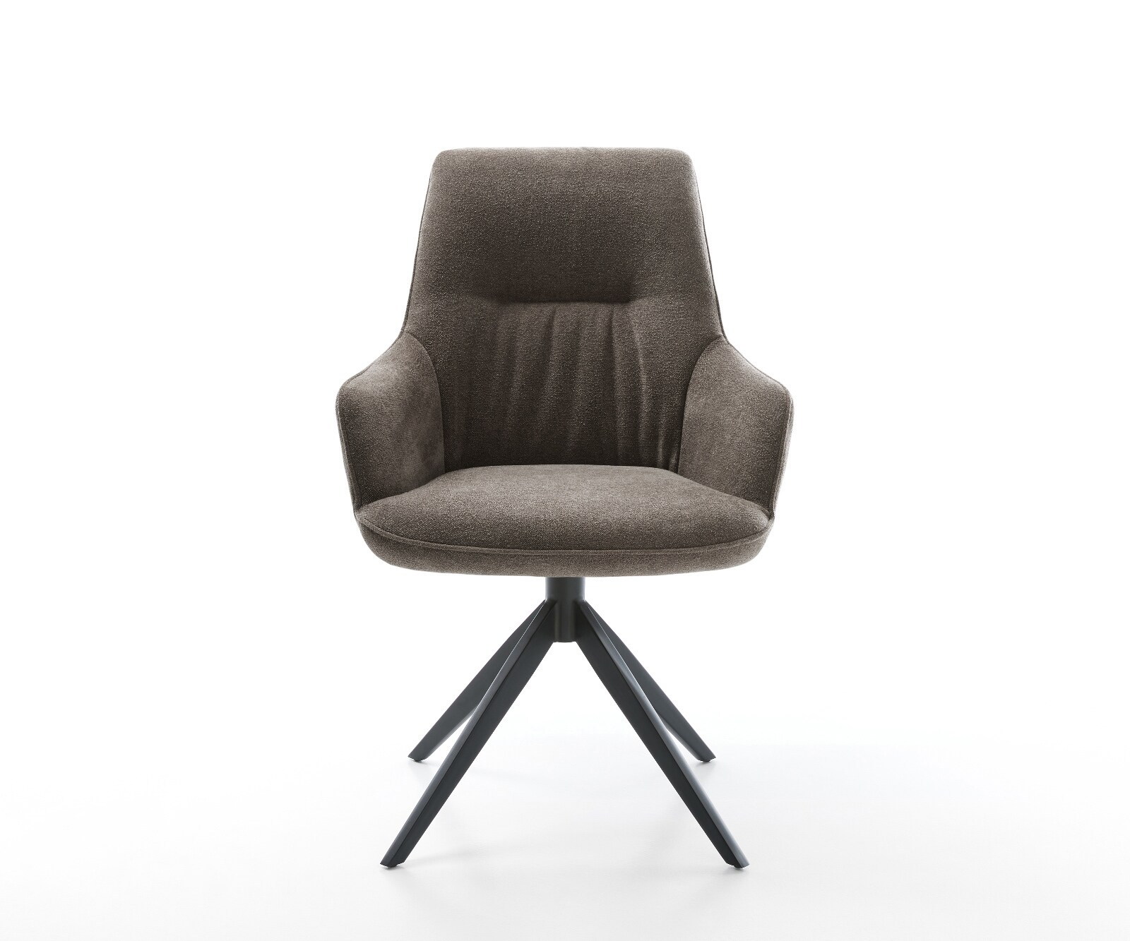 Krzesło Zelia-Flex z podłokietnikami miękka tkanina strukturalna szaro-brązowa podstawa krzyżowa szeroka metal czarny obracane o 360° funkcja kołyski sprężyny kieszeniowe 1