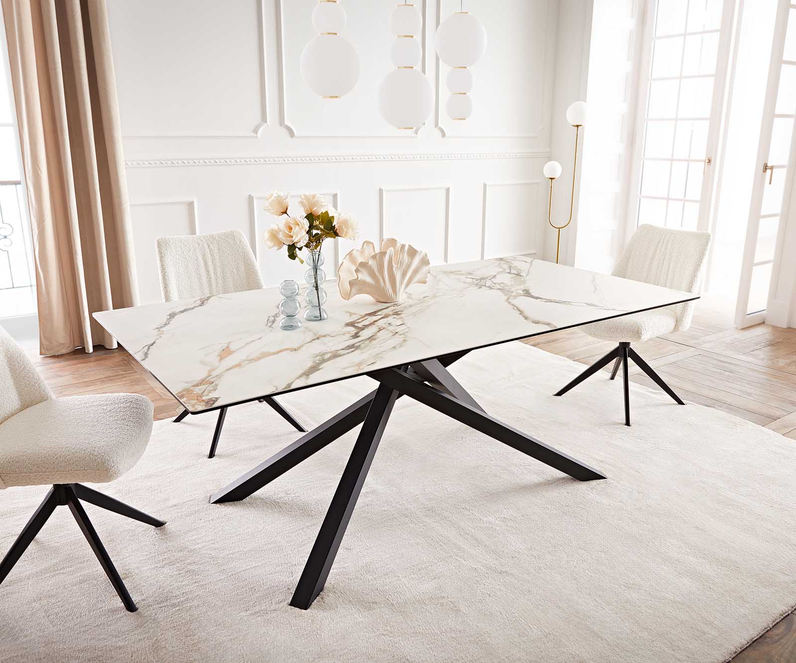 Stół do jadalni Edge 200x100 cm ceramika Calacatta Luxe biało-złoto-szary rama Cross czarna 1