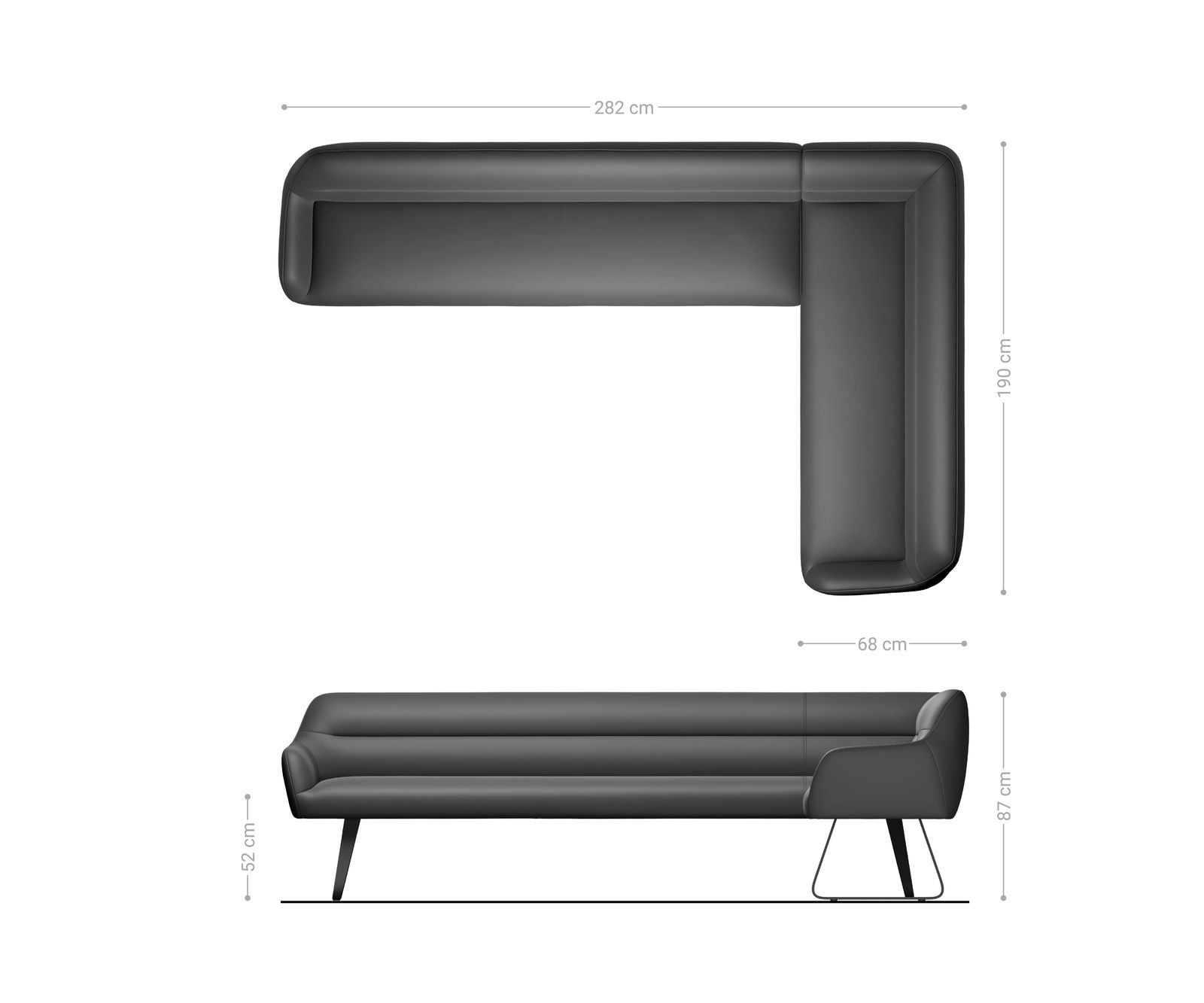 Ławka do jadalni Taya-Flex 285x190 cm mikrofibra antracytowy vintage podstawa płozowa płaska w kolorze tytanu sprężyny kieszeniowe lewa 8