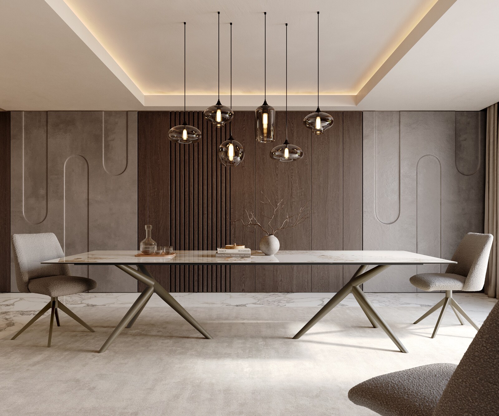 Stół do jadalni Edge 300x100cm ceramika Minas Melange biało-beżowy rama Estelar metal kolor tytanowy 2