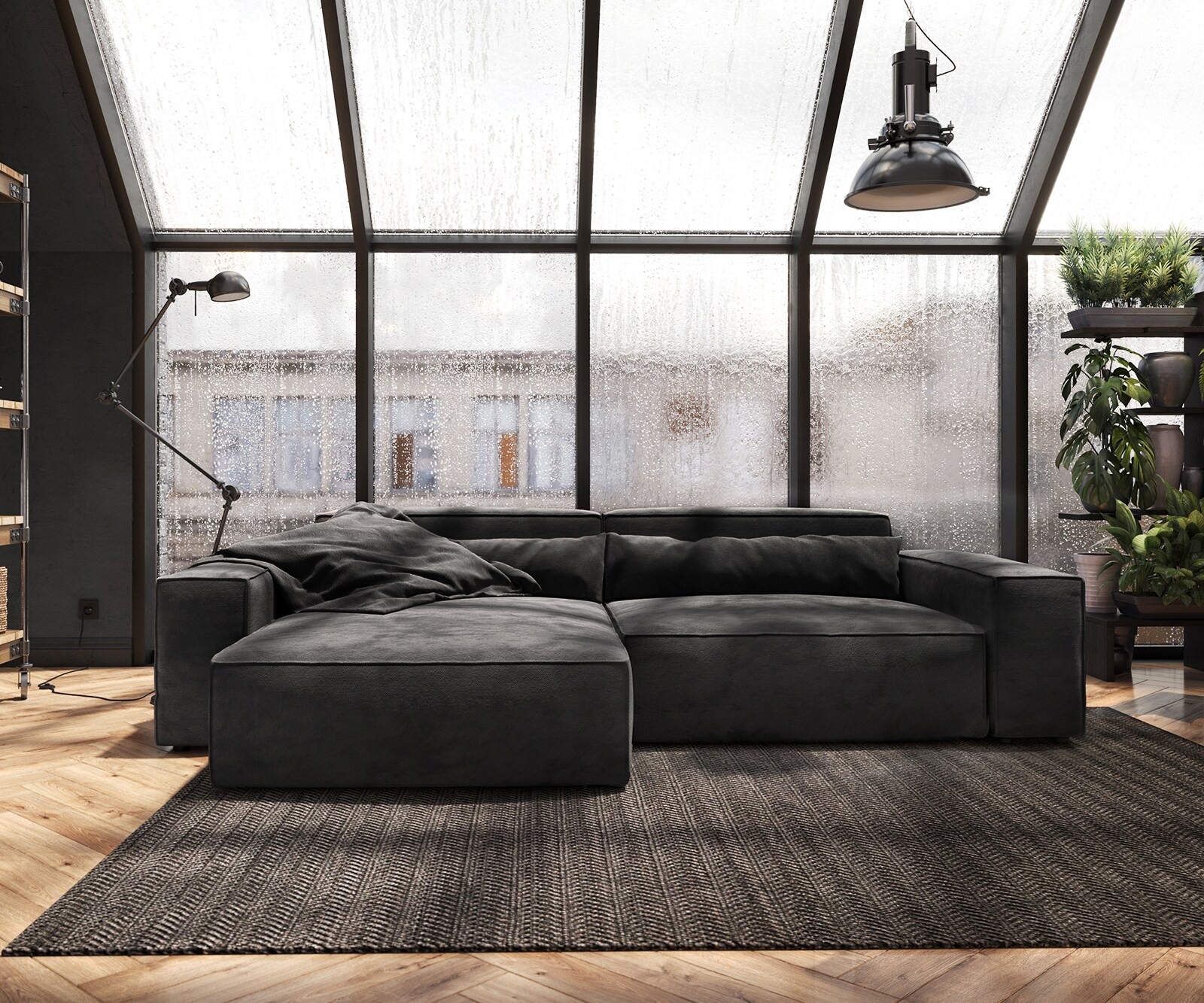 Sofa narożna Sirpio XL 270x170cm mikrofibra czarna szezlong z możliwością zmiennego ustawienia 1
