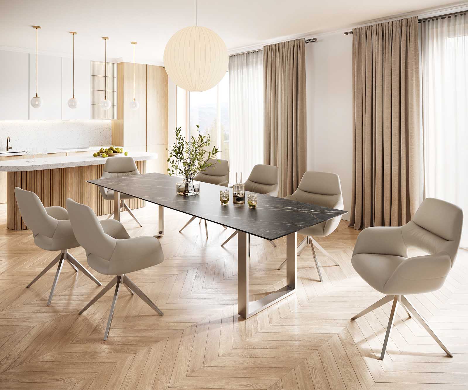 Stół do jadalni Edge 300x100cm ceramika Laminam® Noir Desir brązowy stal nierdzewna wąska rama 5