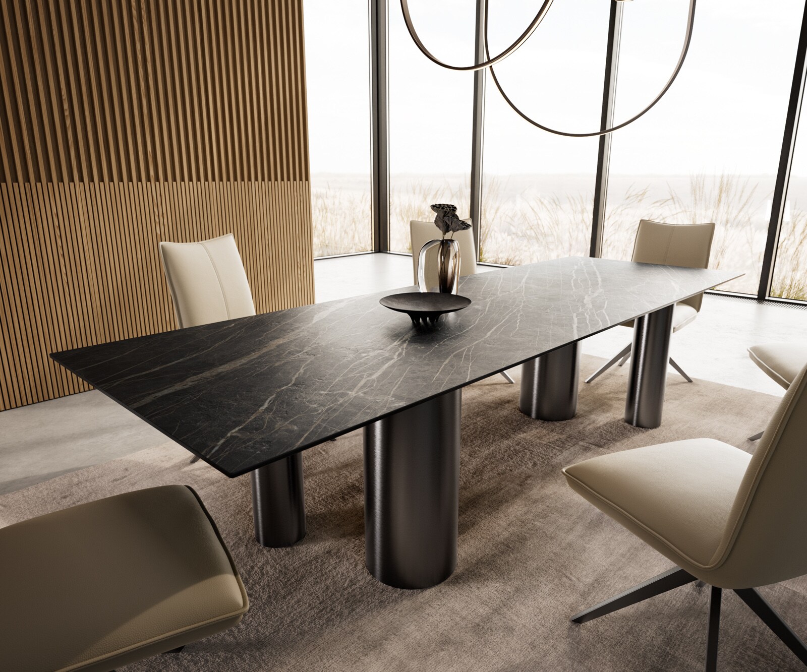 Stół do jadalni Edge 300x100cm ceramika Laminam®Noir Desir brązowy Pilier stal nierdzewna grafitowy 8