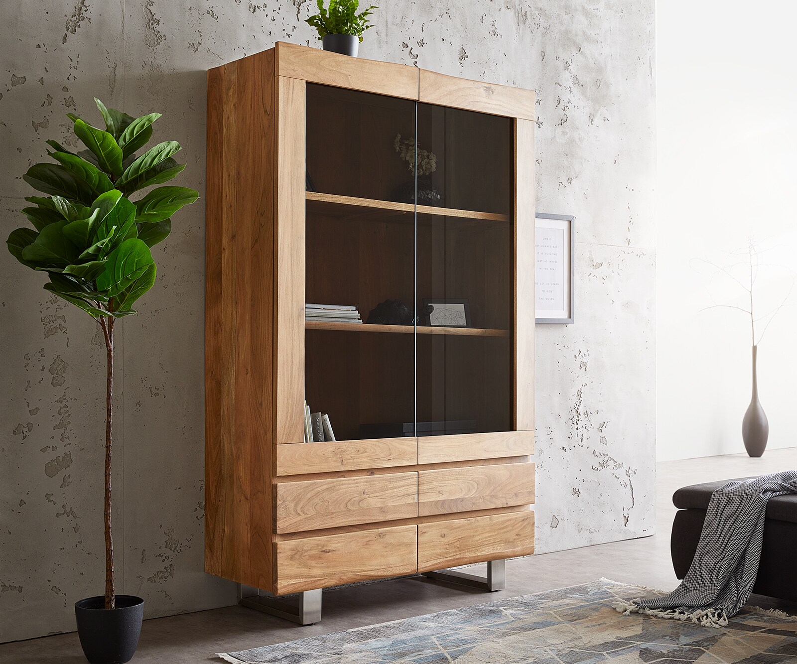 Witryna Live-Edge 60x190cm akacja naturalna live-edge 1 drzwi 2 szuflady 3