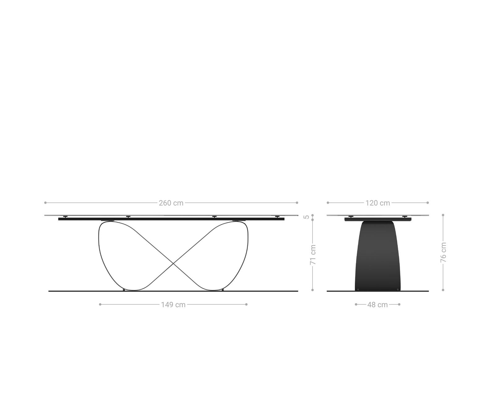 Stół do jadalni Edge w kształcie beczki 260x120 cm ceramika Laminam® Sabbia w kolorze dębu rama Infinity metal czarny 8