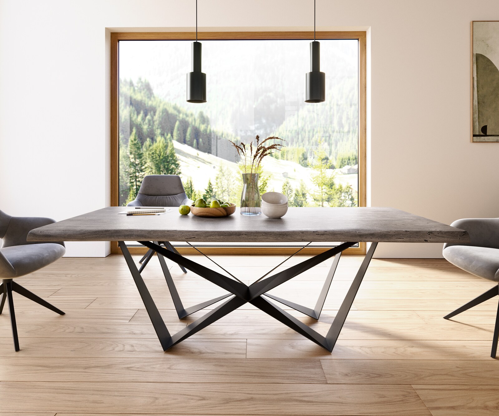 Stół do jadalni Edge 220x100 cm XL akacja platynowa rama Spider metal czarna live-edge 2
