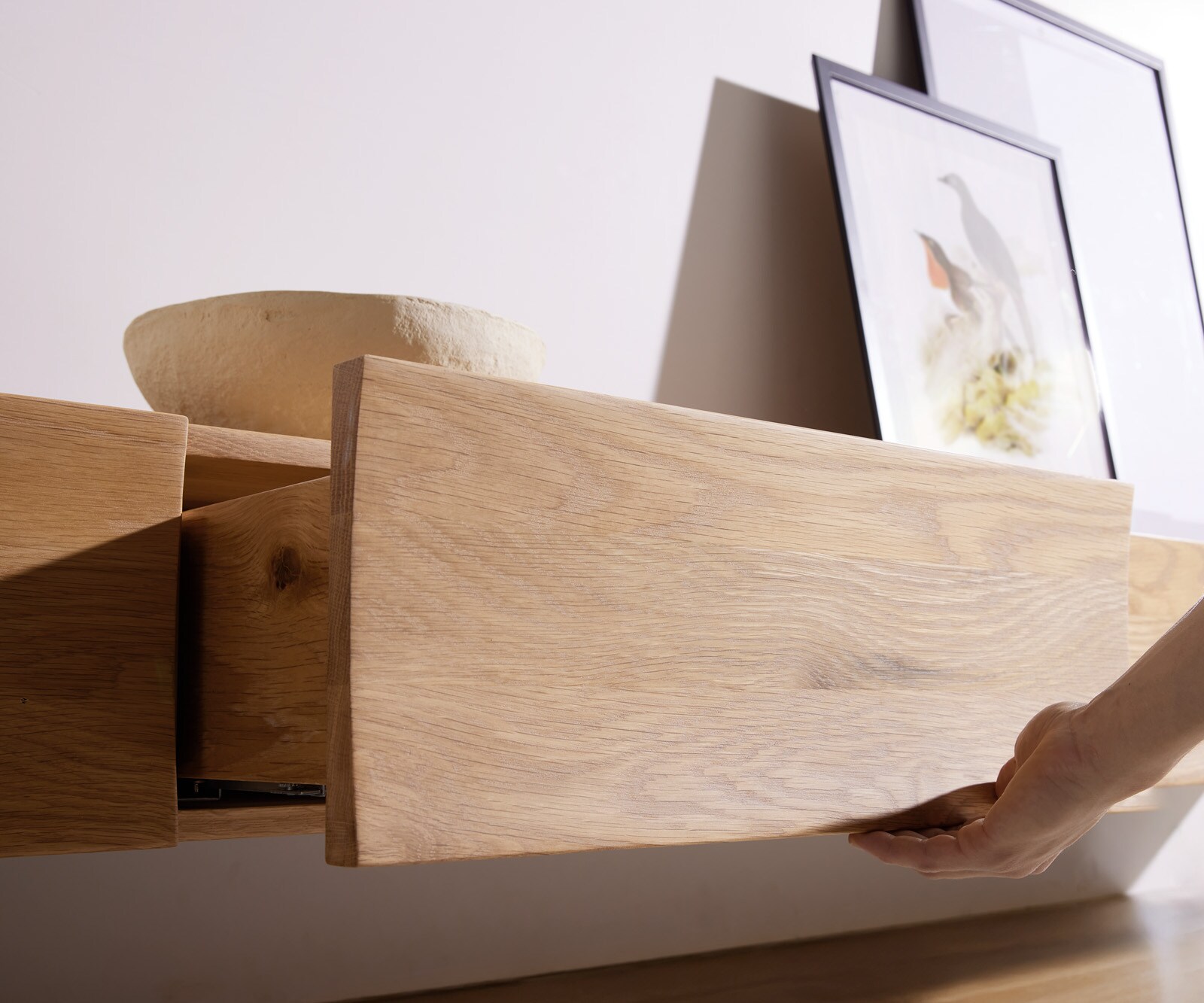 Szafka RTV Wyatt 220 cm dąb naturalny 4 szuflady podwieszana 4
