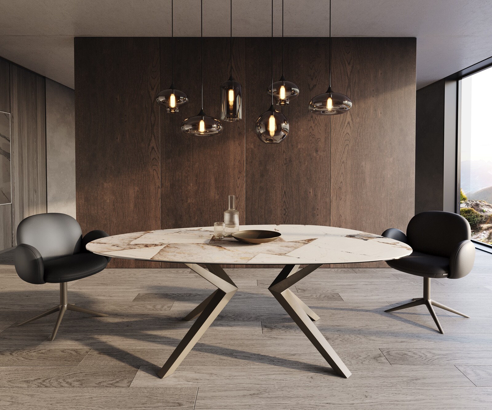 Stół do jadalni Edge owalny 220x120cm ceramika Iris FMG Patagonia Lappato rama Zenthara metal kolor tytanowy 1