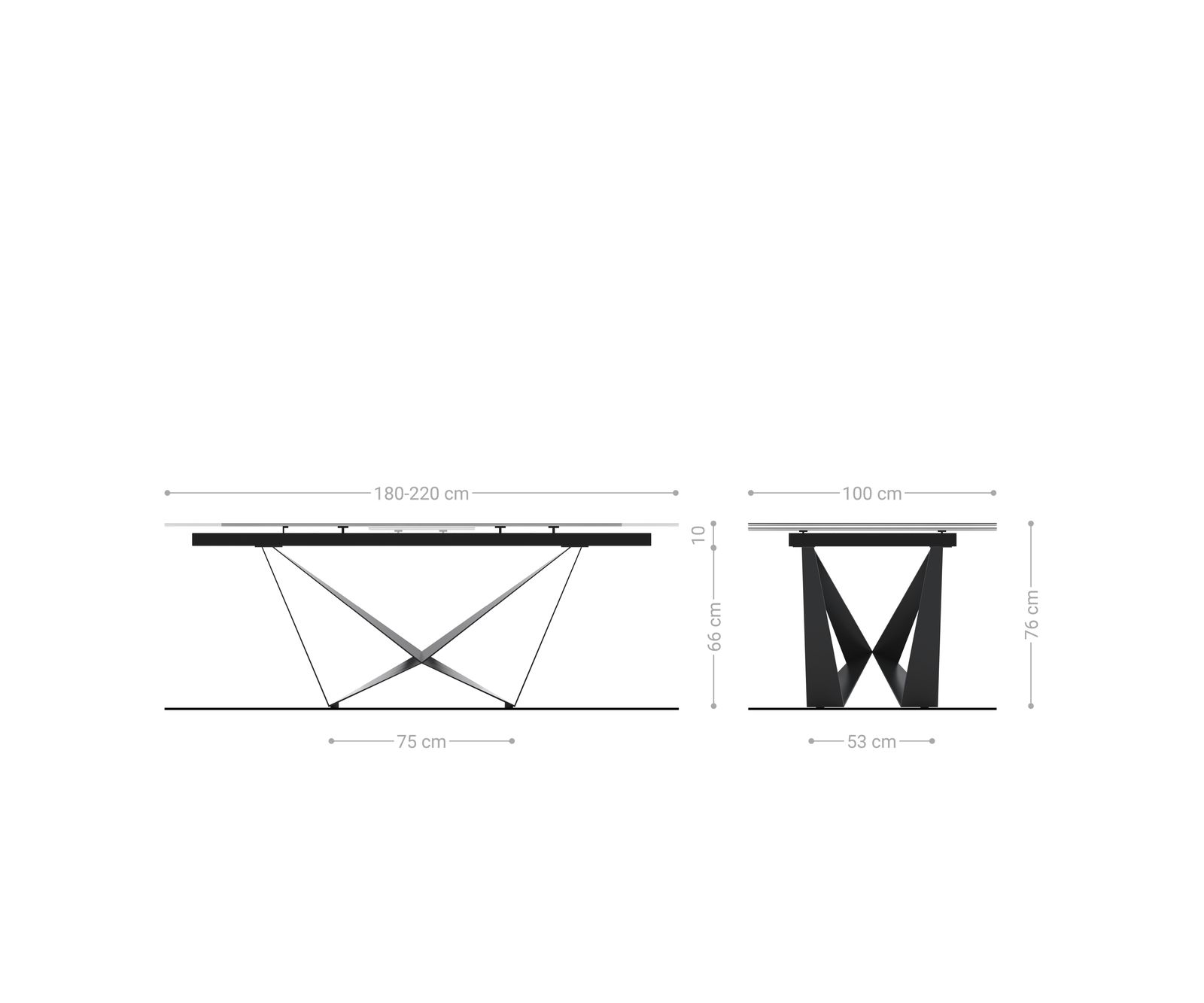 Stół do jadalni Edge w kształcie beczki 180-220x100 cm ceramika Minas Melange biało-beżowa rama Spider stal nierdzewna kolor grafitowy rozkładany 8