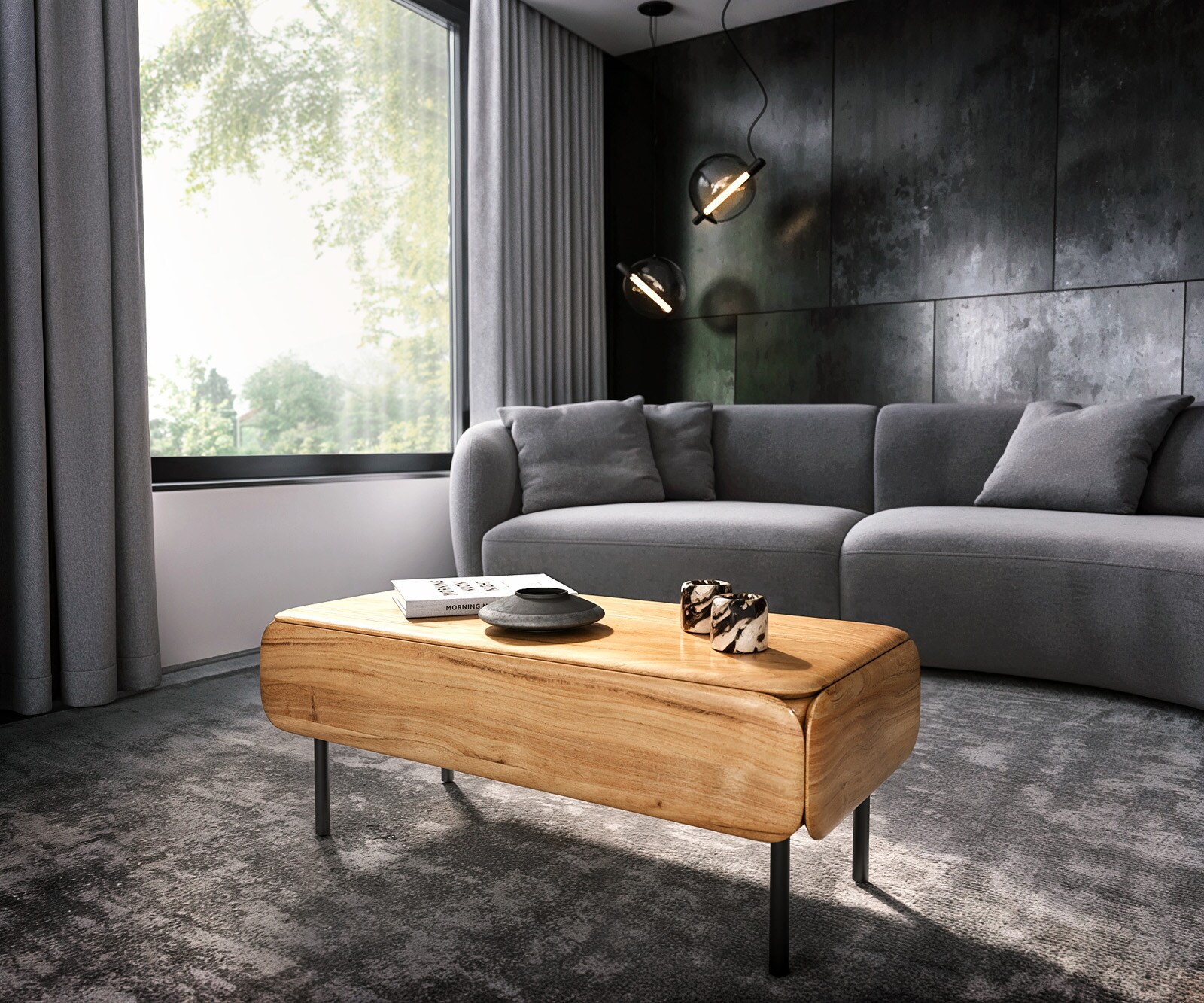 Stolik kawowy Shavani 100x50 cm akacja naturalna 1 szuflada metal czarny 1