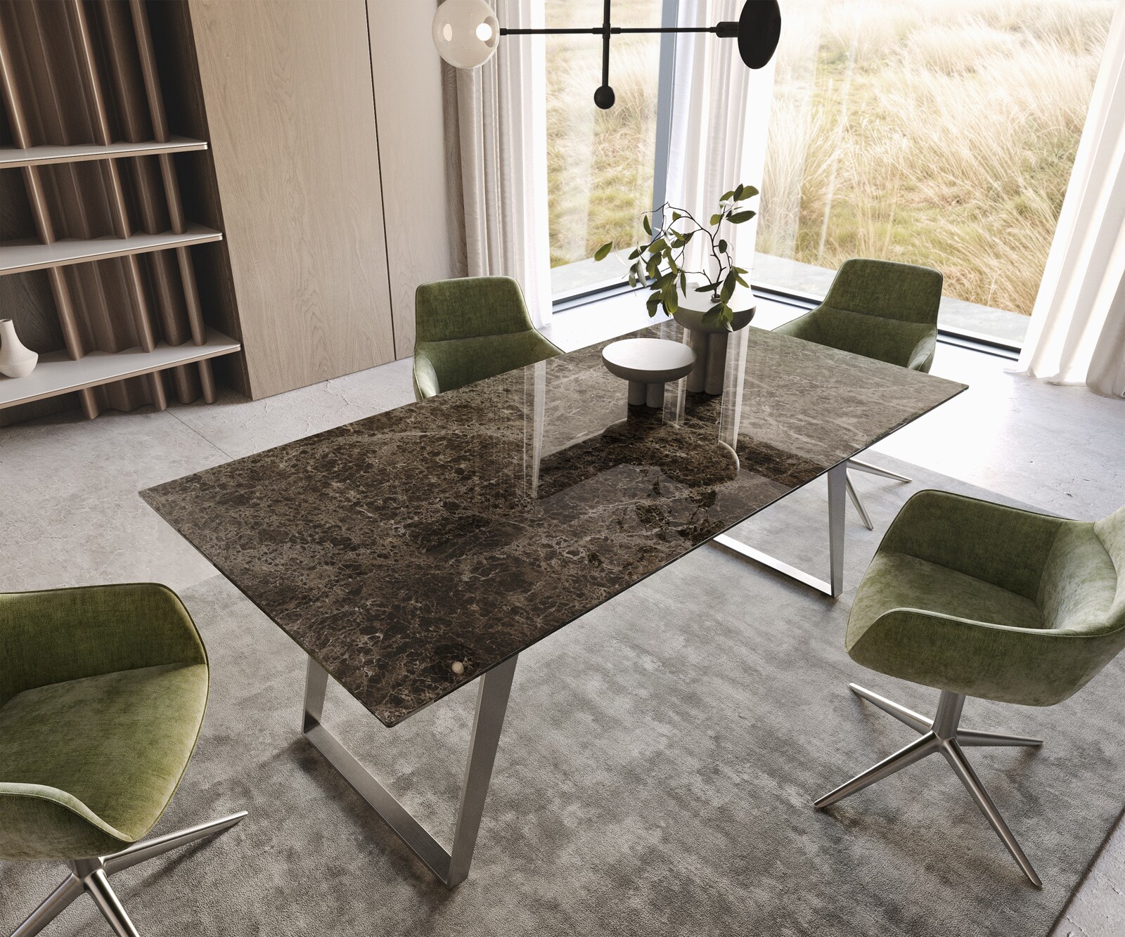 Stół do jadalni Edge 200x100 cm ceramika Emperador Extra Lucidato ciemnobrązowy stal nierdzewna pochylona rama 2