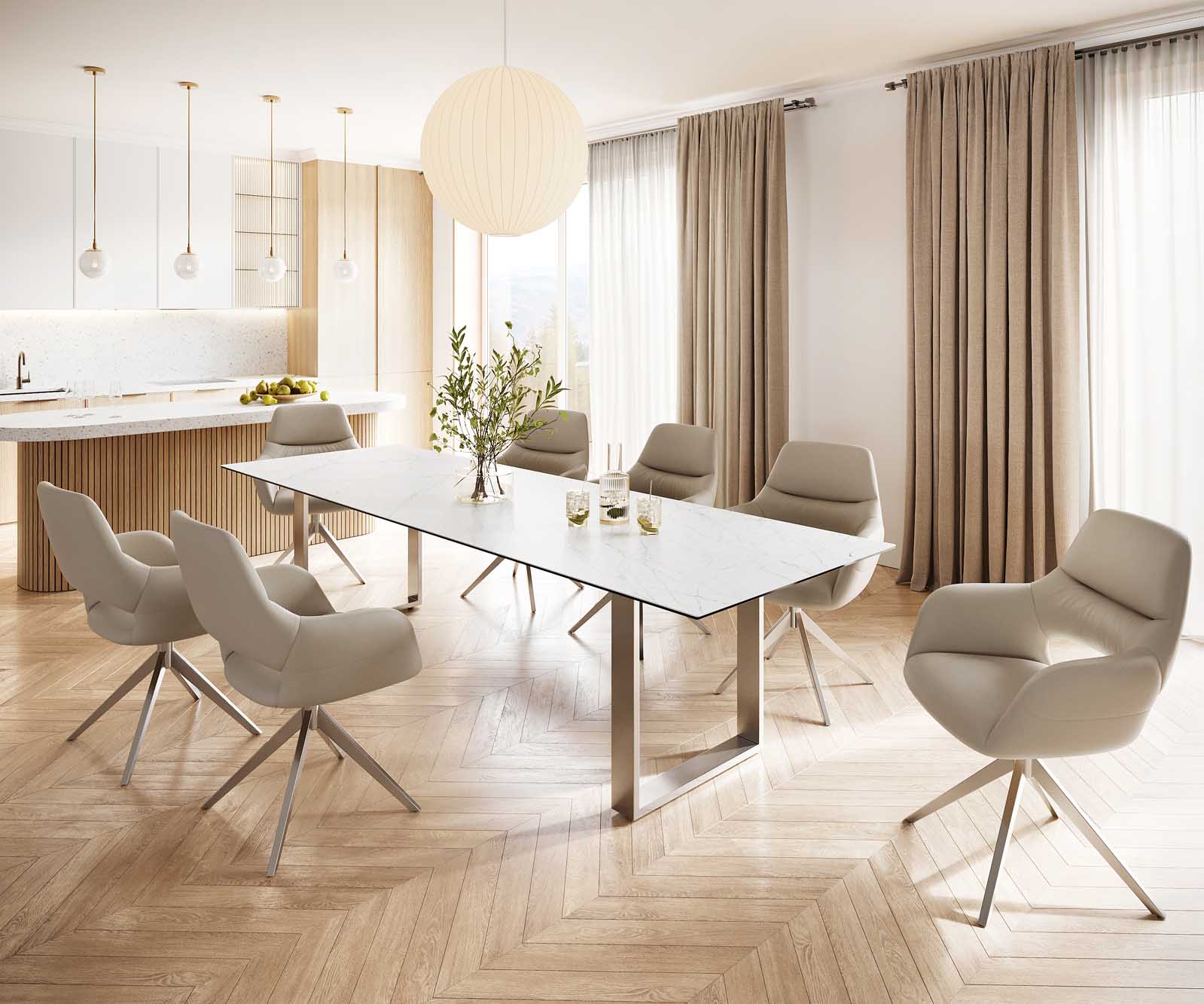 Stół do jadalni Edge 300x100cm ceramika Laminam® Statuarietto biały stal nierdzewna wąska rama 6