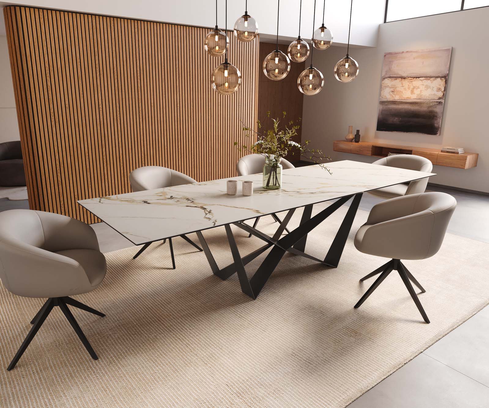 Stół do jadalni Edge 300x100cm ceramika Calacatta Luxe biało-złoto-szary rama Spider metal czarna 8
