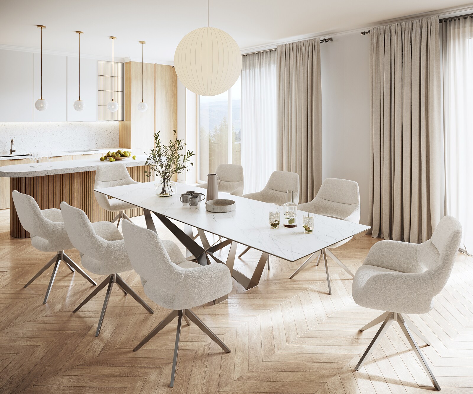 Stół do jadalni Edge 300x100cm ceramika Laminam® Statuarietto biały rama Spider stal nierdzewna 6