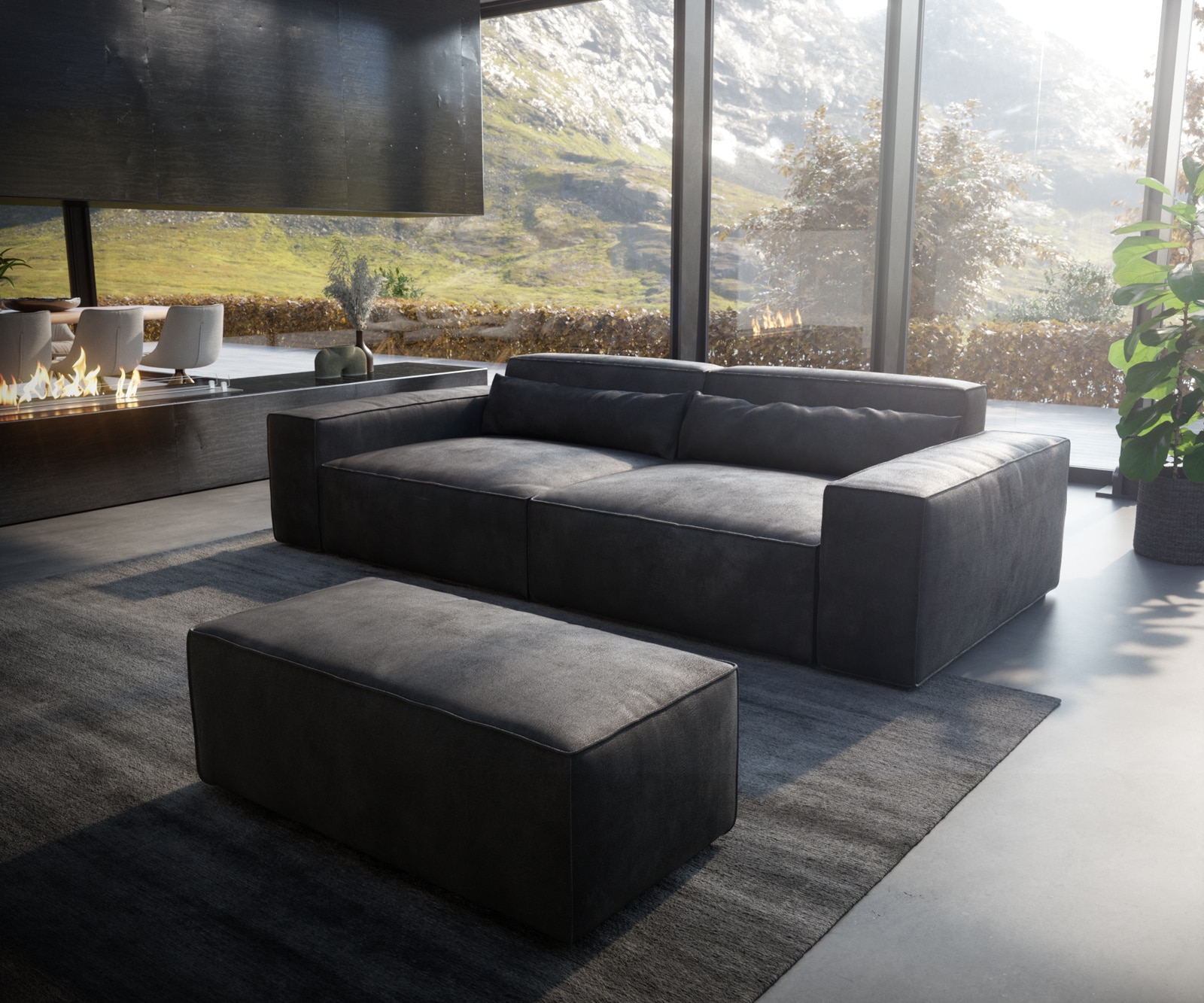 Sofa Sirpio XL 270x130cm skóra ekologiczna antracyt vintage z pufem
