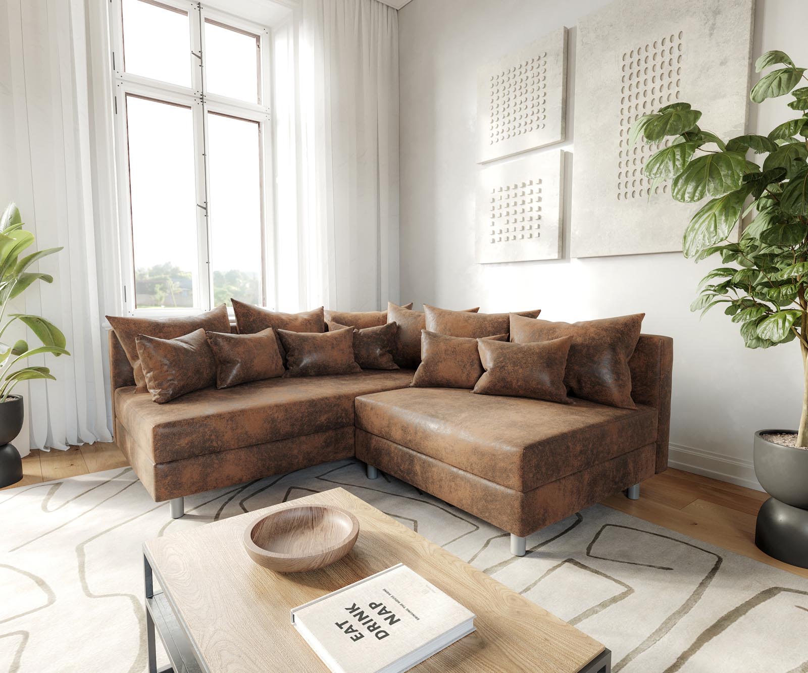 Sofa narożna Clovis brązowy antyczny szezlong lewy sofa modułowa 1