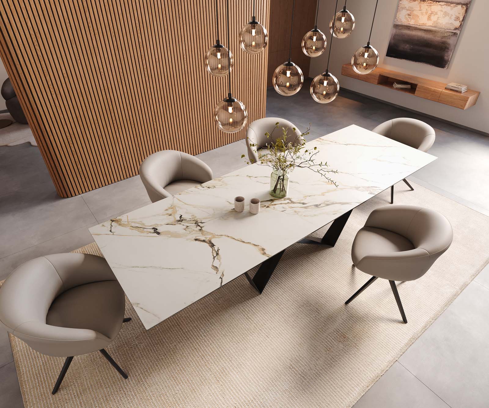 Stół do jadalni Edge 300x100cm ceramika Calacatta Luxe biało-złoto-szary rama Spider metal czarna 6