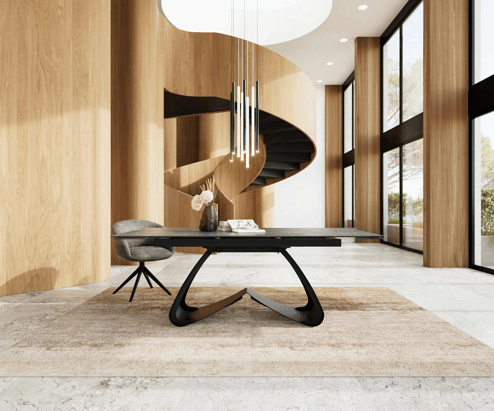 Stół do jadalni Edge 200-300x100 cm ceramika Laminam® Nero Greco antracyt rama W czarna rozkładany 2