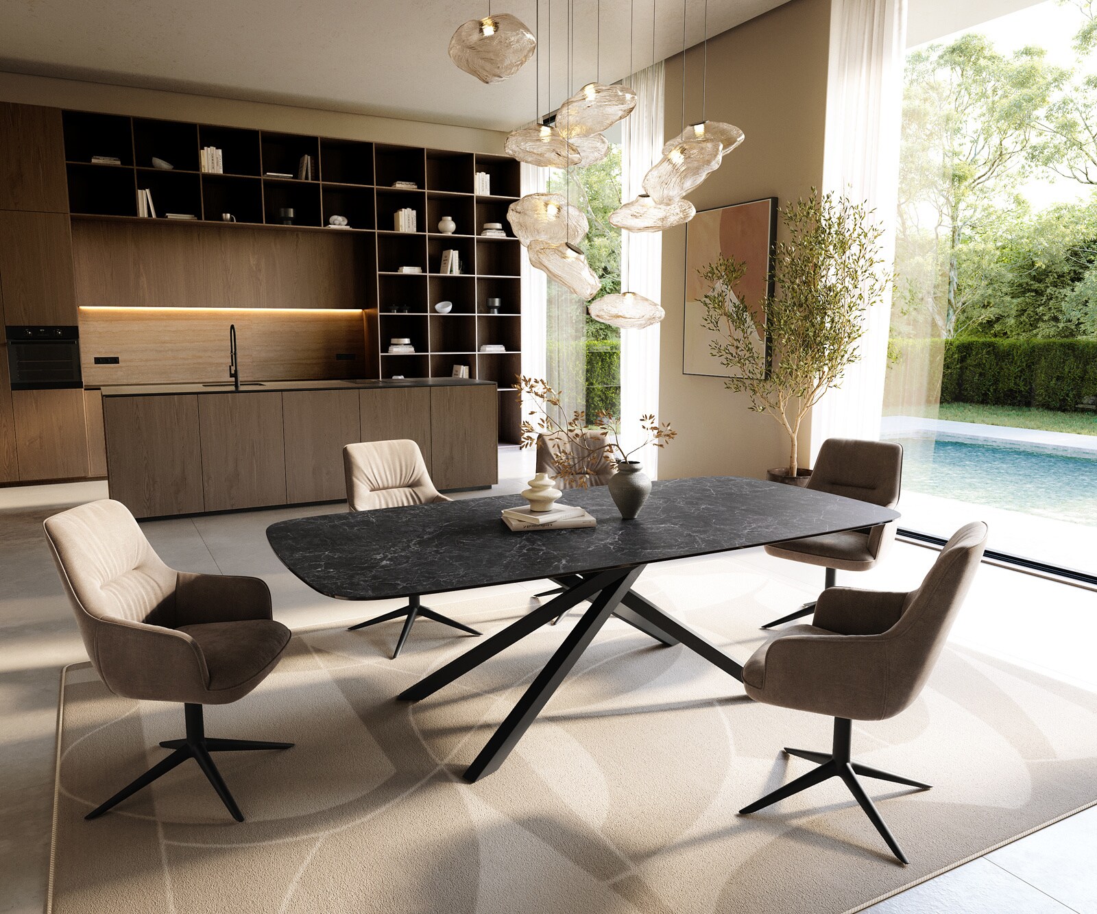Stół do jadalni Edge w kształcie beczki 240x120 ceramika Laminam® Nero Greco antracytowa rama Cross czarna 6