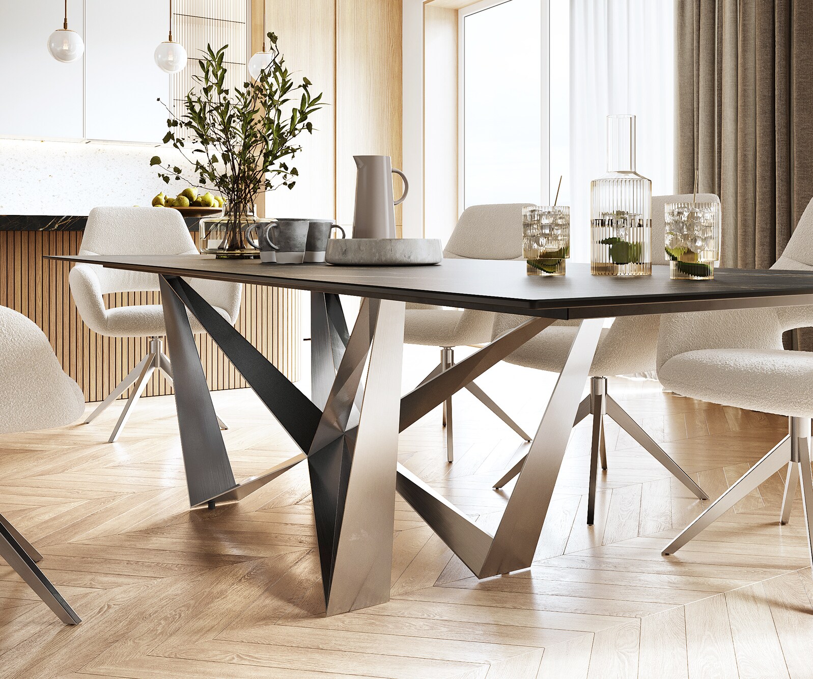 Stół do jadalni Edge 300x100cm ceramika Laminam® Noir Desir brązowy rama Spider stal nierdzewna 4