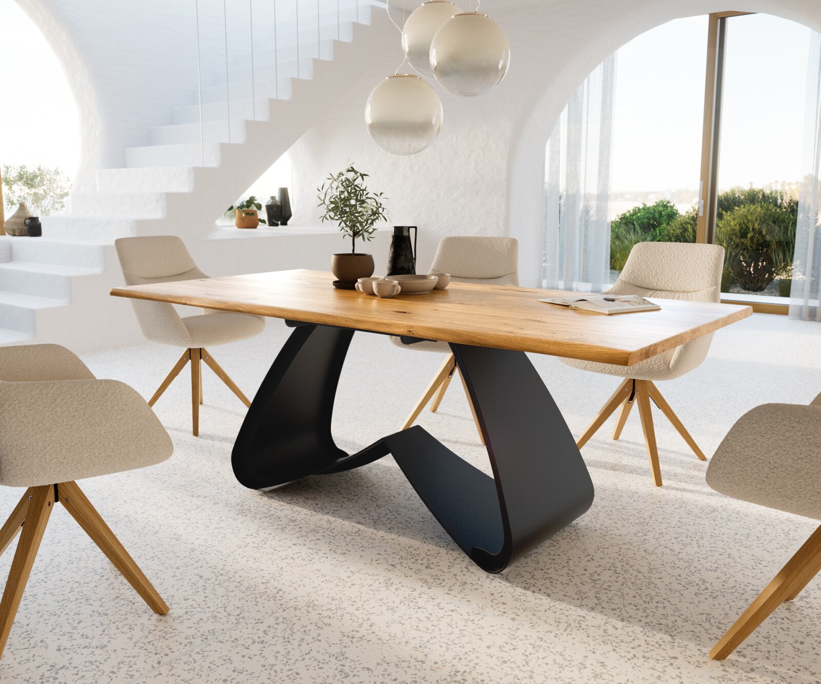 Stół do jadalni Edge 200x100x2,5-3 cm dąb naturalny rama W metal czarny live-edge 1