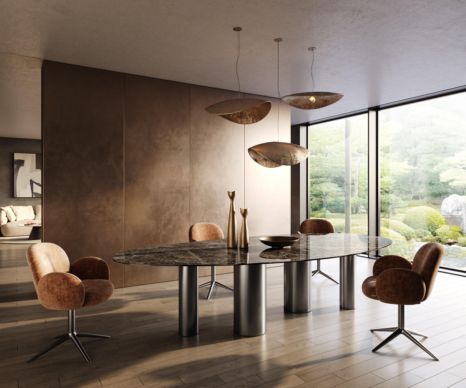 Stół do jadalni Edge owalny 315x150cm ceramika Emperador Extra Lucidato ciemnobrązowy rama Pilier stal nierdzewna grafit 7