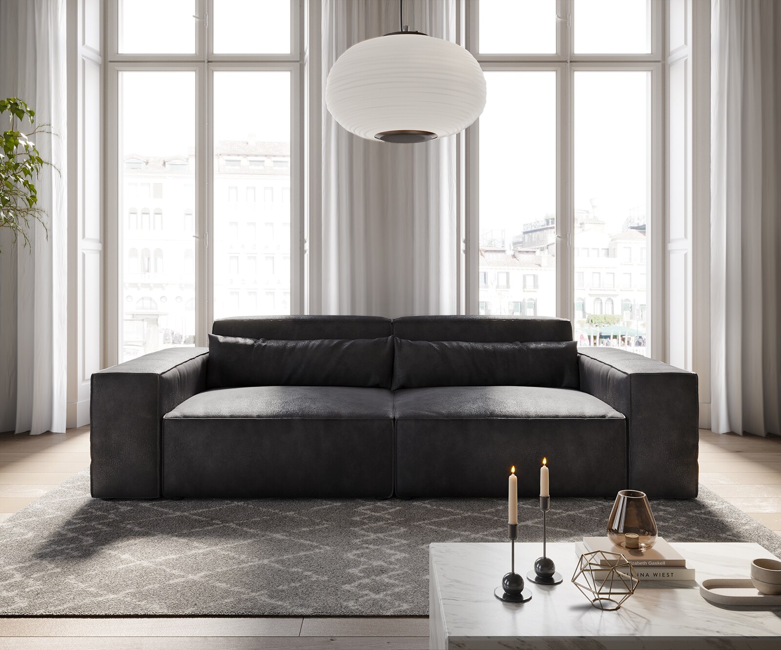 Duża sofa Sirpio 230x95 cm eko-skóra antracytowy vintage 2