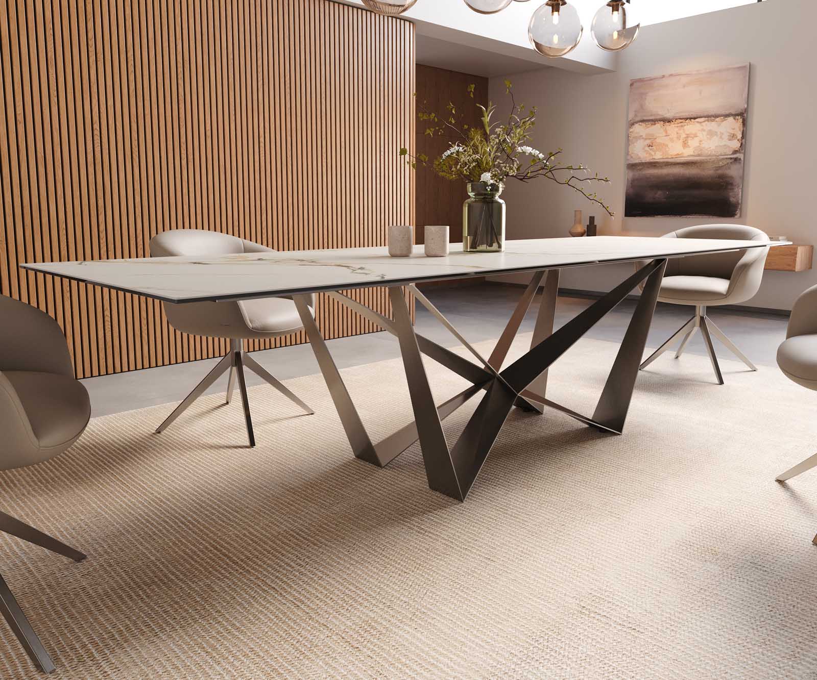 Stół do jadalni Edge 300x100cm ceramika Calacatta Luxe biało-złoto-szary rama Spider stal nierdzewna 7