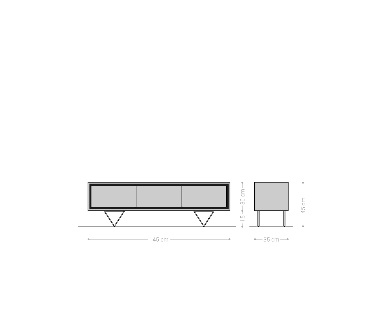 Szafka RTV Stonegrace 145 cm akacja naturalna 3 drzwi fornir kamienny nóżki V 6