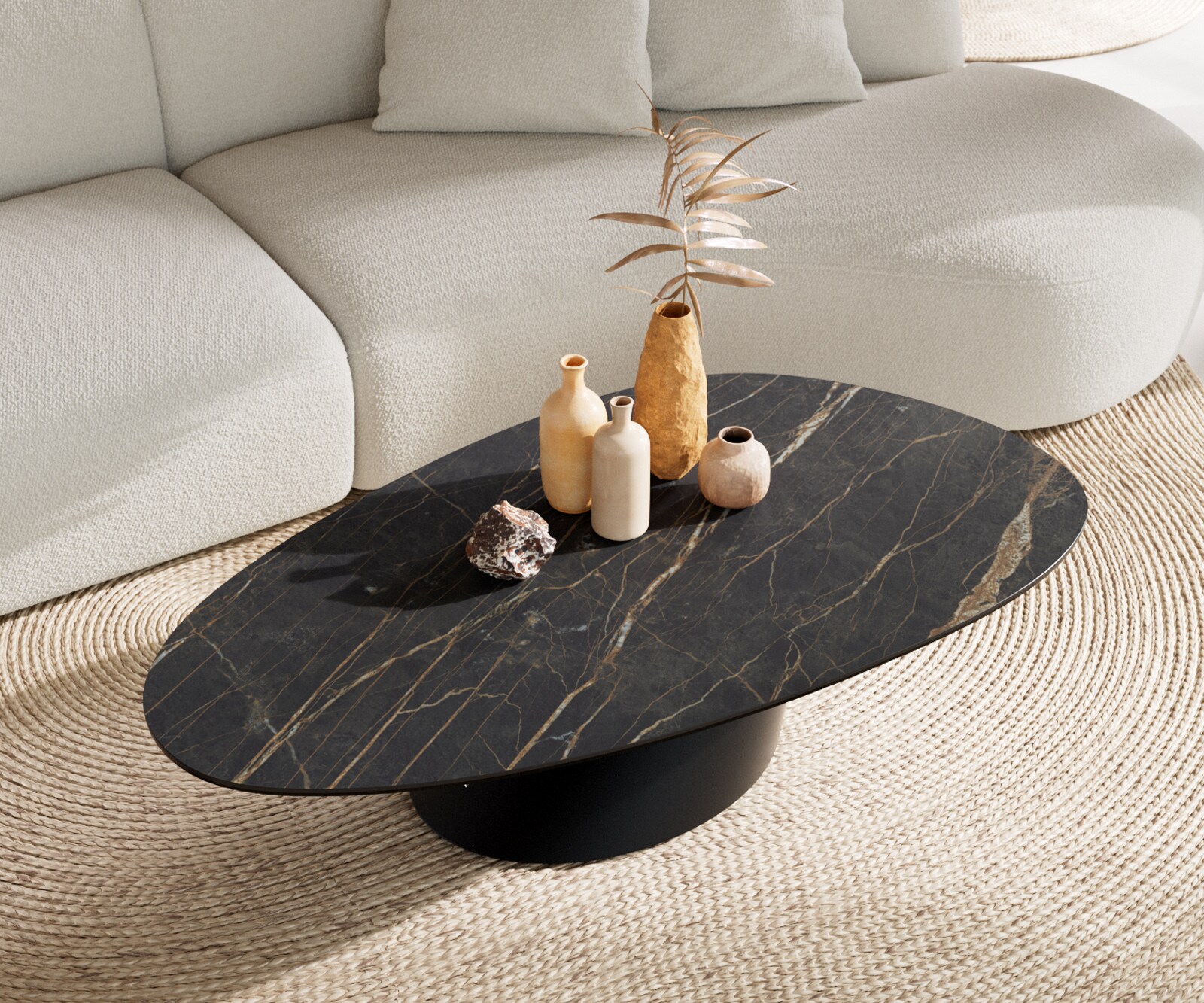 Stolik kawowy Edge owalny 140x75 cm ceramika Laminam® Noir Desir brązowa podstawa Conis metal czarny 4