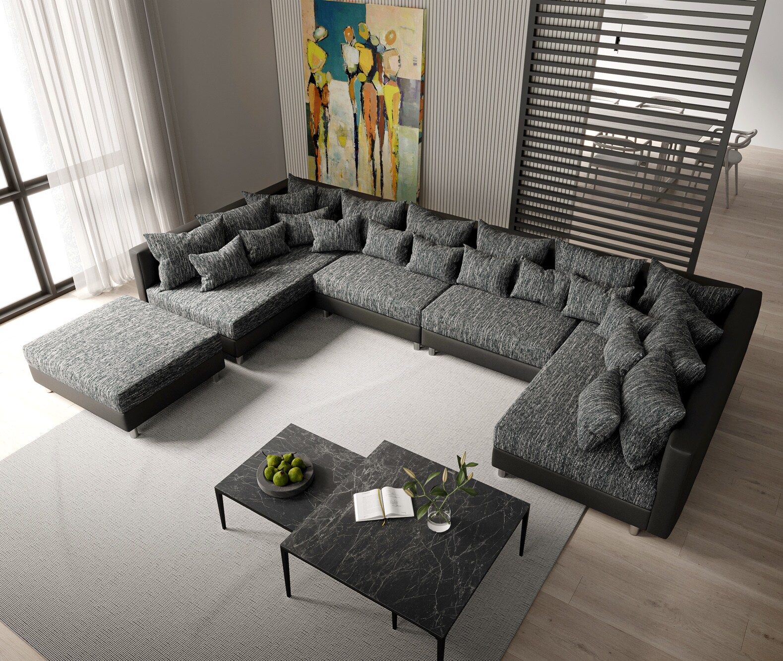 Zestaw wypoczynkowy Clovis XL czarny sofa modułowa z pufem 3