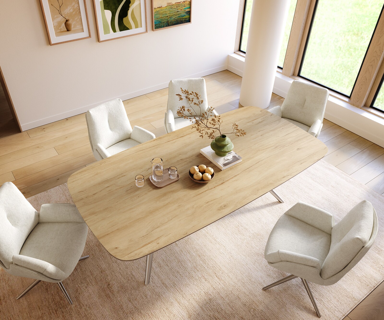 Stół do jadalni Edge w kształcie beczki 240x120cm ceramika Laminam® Sabbia kolor dębowy rama Estelar stal nierdzewna 4
