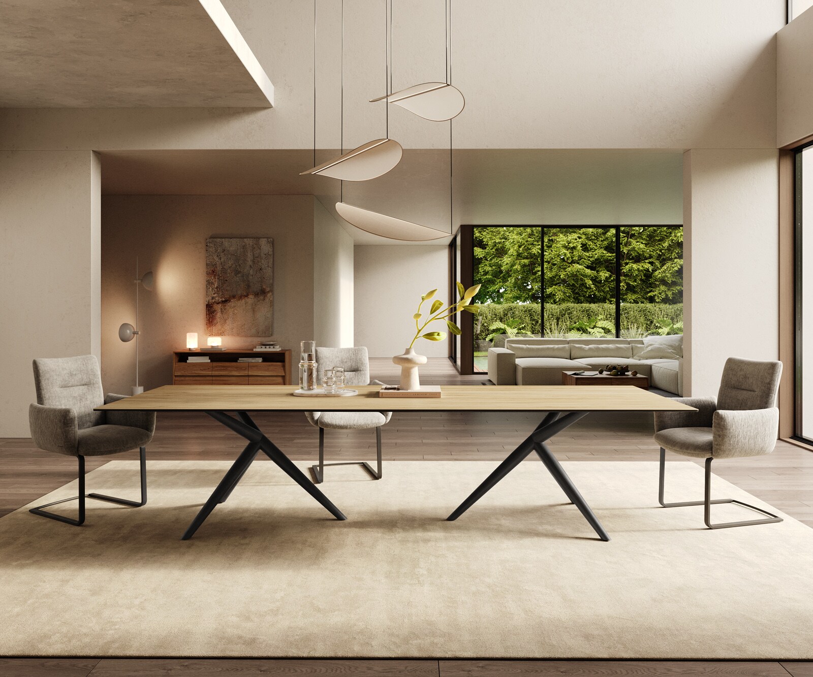 Stół do jadalni Edge 300x100cm ceramika Laminam® Sabbia kolor dębu rama Estelar metal czarny 2