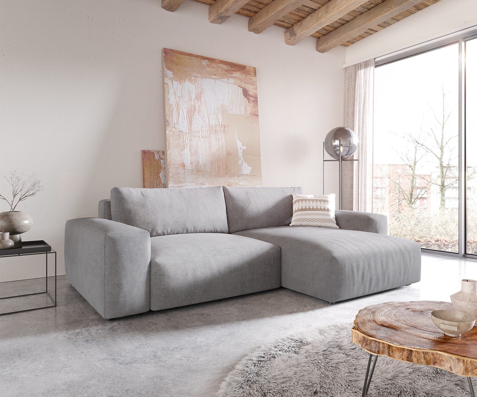 Sofa narożna Lanzo XL 270x180cm mikrofibra szara szezlong z możliwością zmiennego ustawienia
