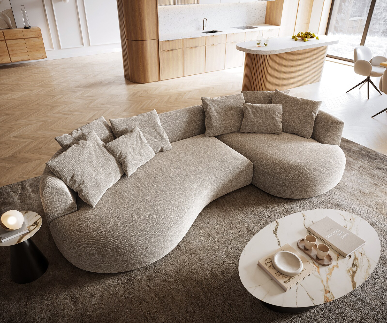Duża Sofa Edina 330x170 cm miękka tkanina płócienna beżowa 3