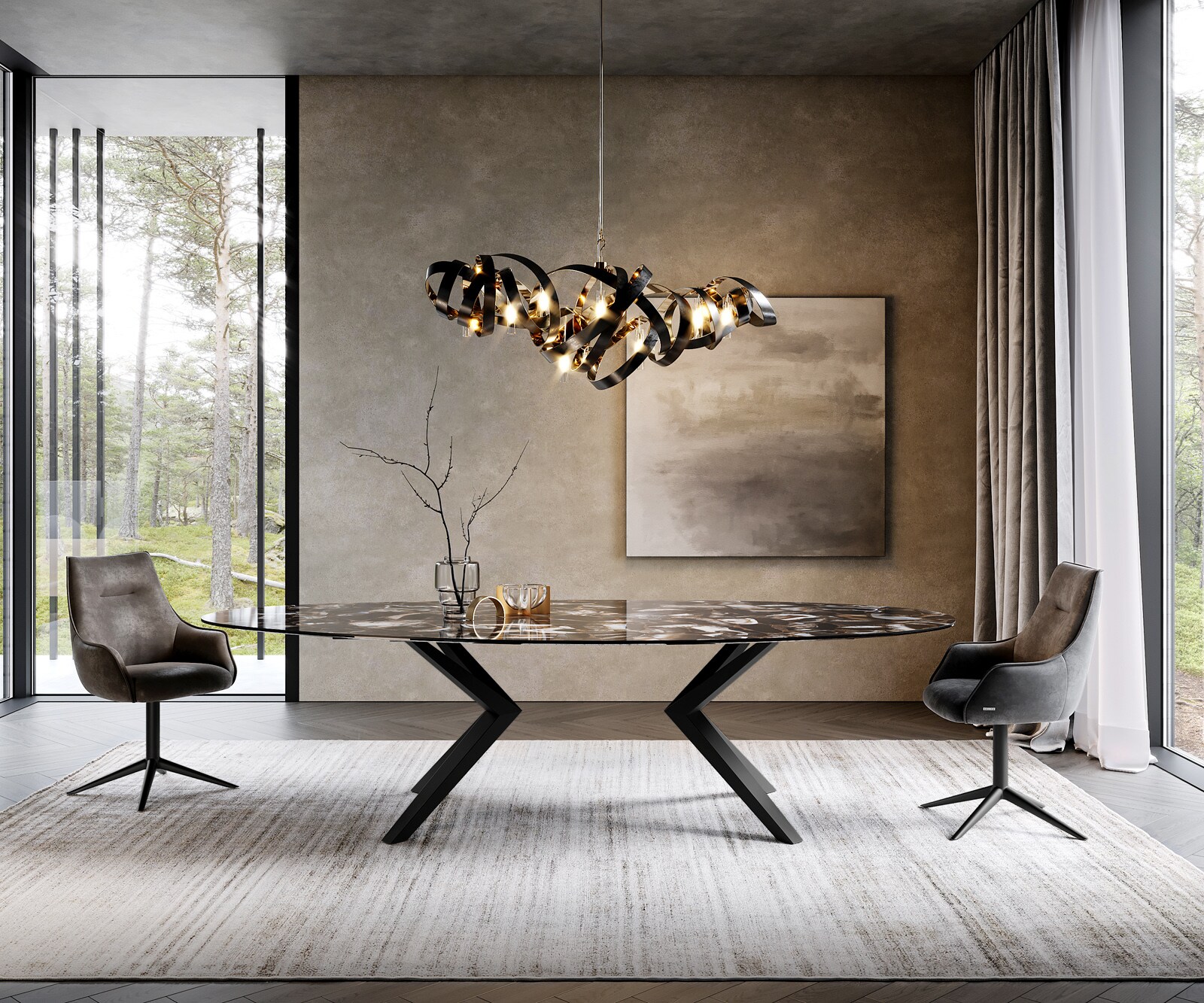 Stół do jadalni Edge owalny 280x130cm ceramika Iris FMG Agatablack rama Zenthara metal czarny 1