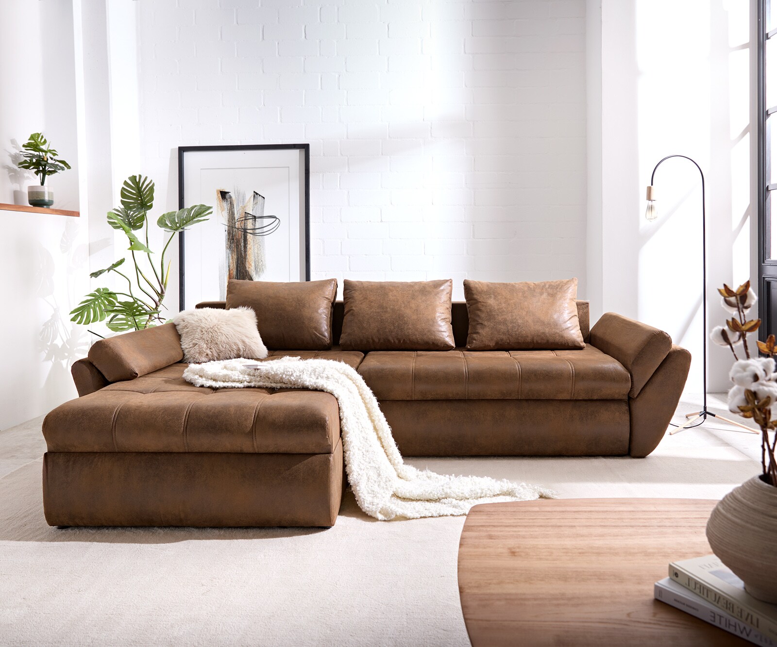 Sofa narożna Loana 275x185 cm brązowy z funkcją spania 1