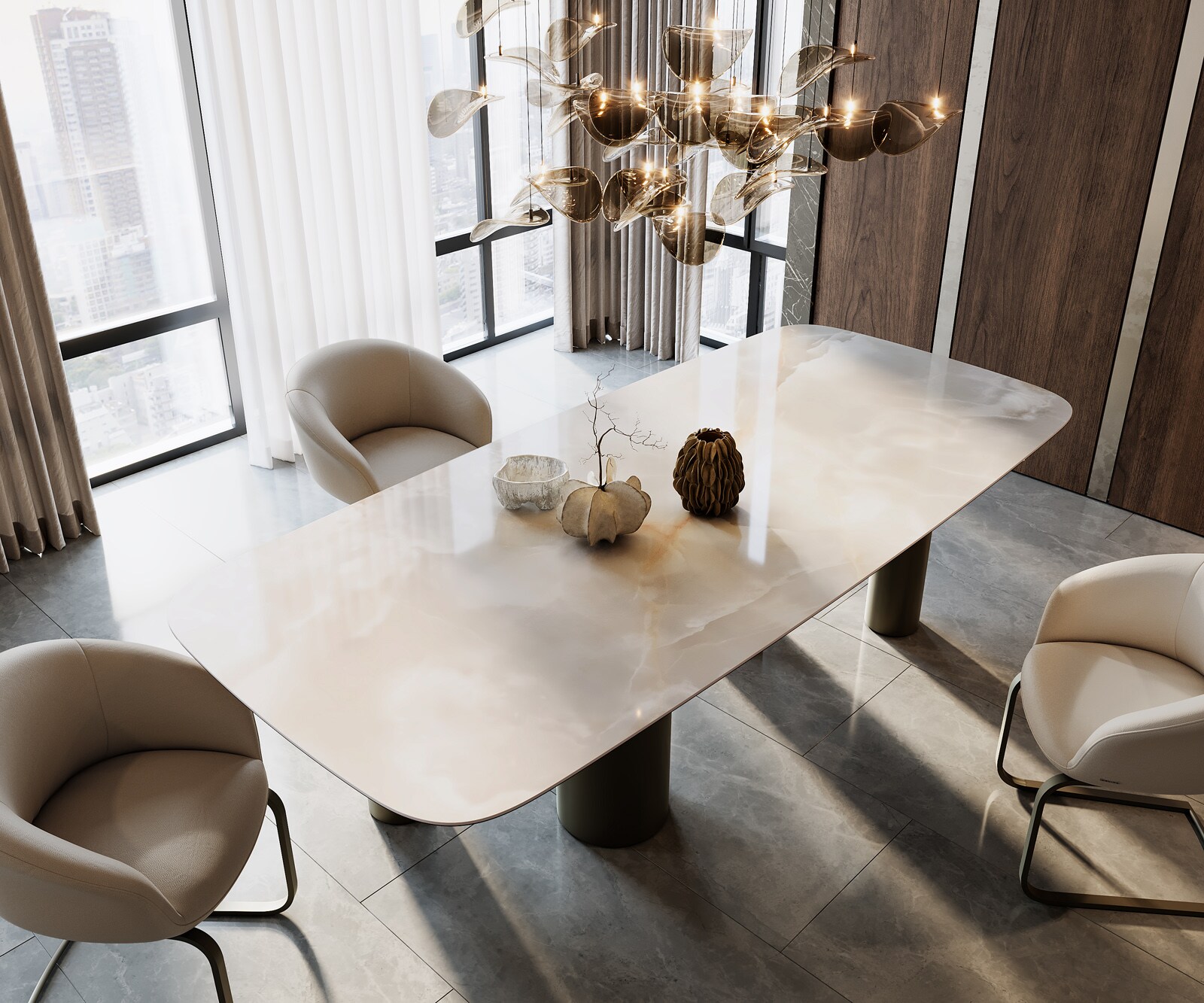 Stół do jadalni Edge kształt beczki 270x120cm ceramika Iris FMG Onice Grigio rama Pilier metal kolor tytanowy 2