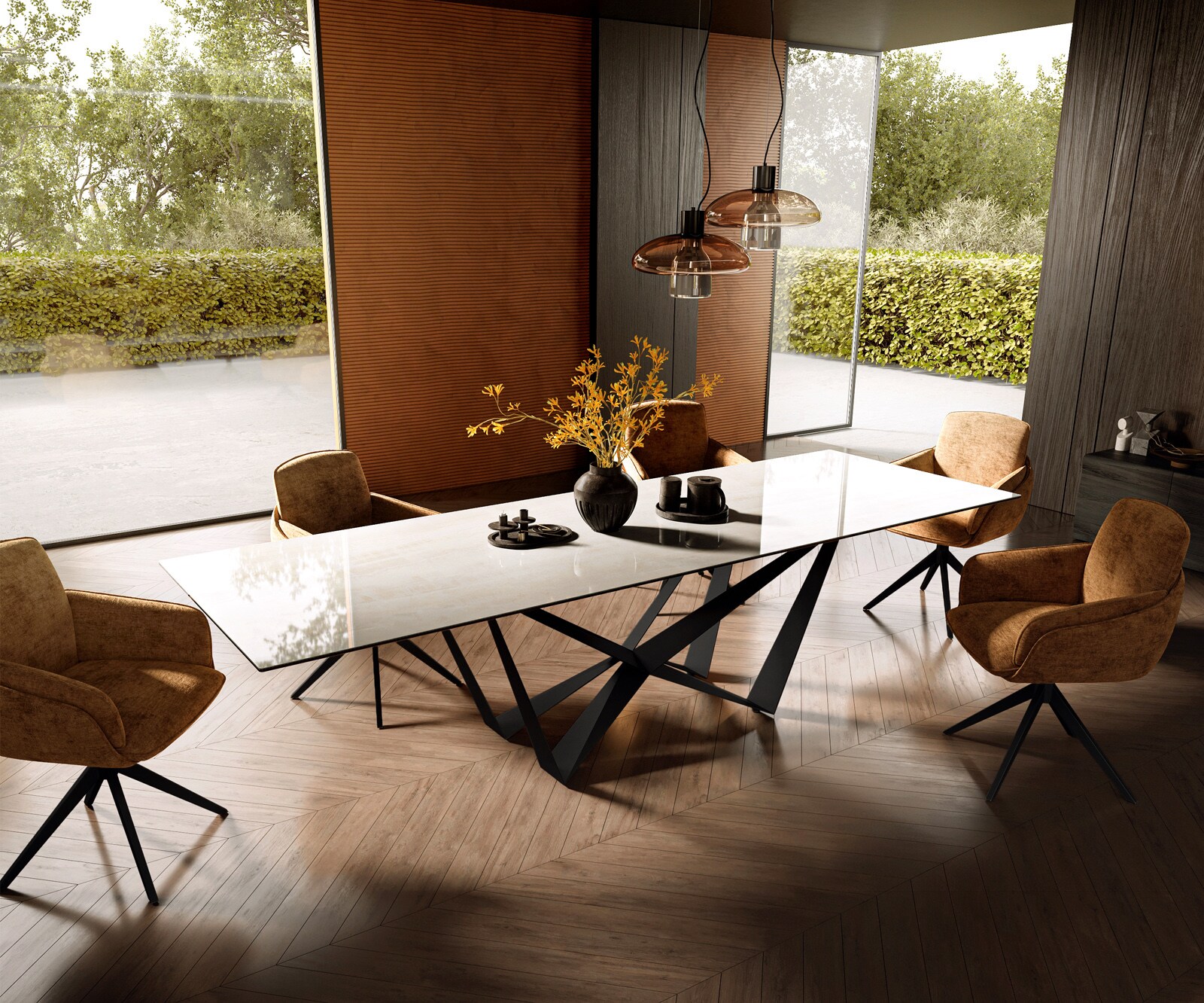 Stół do jadalni Edge 300x100 cm ceramika Onyx Champagne rama Spider metal czarny 7