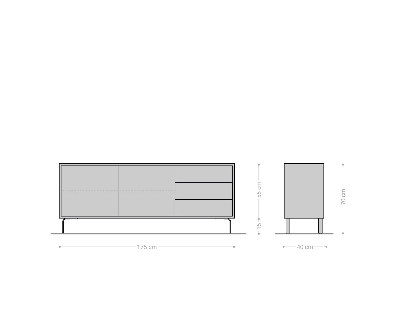 Komoda Fevo 175 cm akacja naturalna 2 drzwi 3 szuflady nóżki L 6