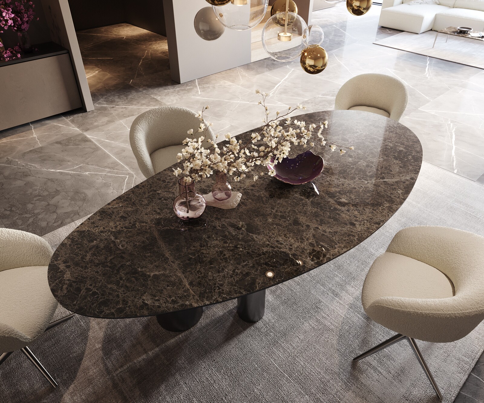 Stół do jadalni Edge owalny 280x130cm ceramika Emperador Extra Lucidato ciemnobrązowa rama Troa stal nierdzewna kolor grafitowy 4