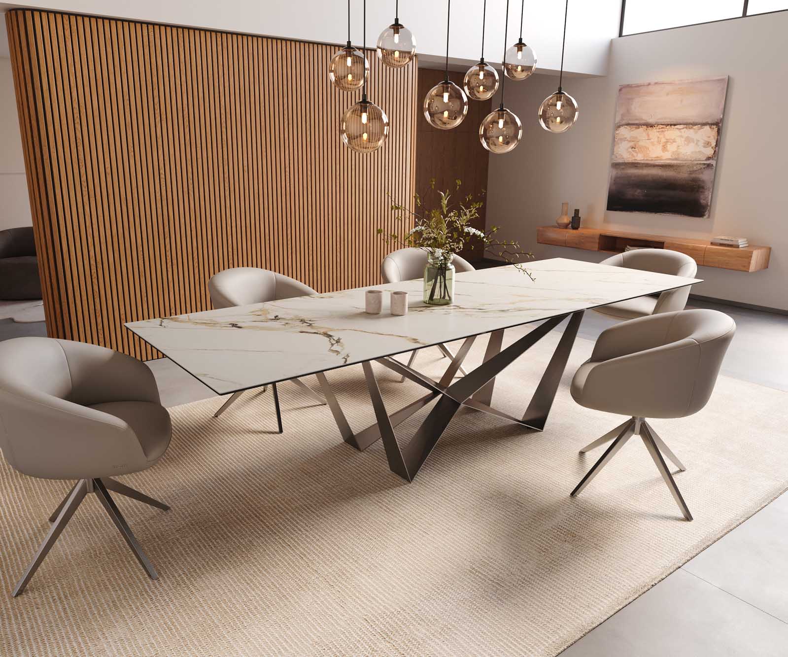 Stół do jadalni Edge 300x100cm ceramika Calacatta Luxe biało-złoto-szary rama Spider stal nierdzewna 8