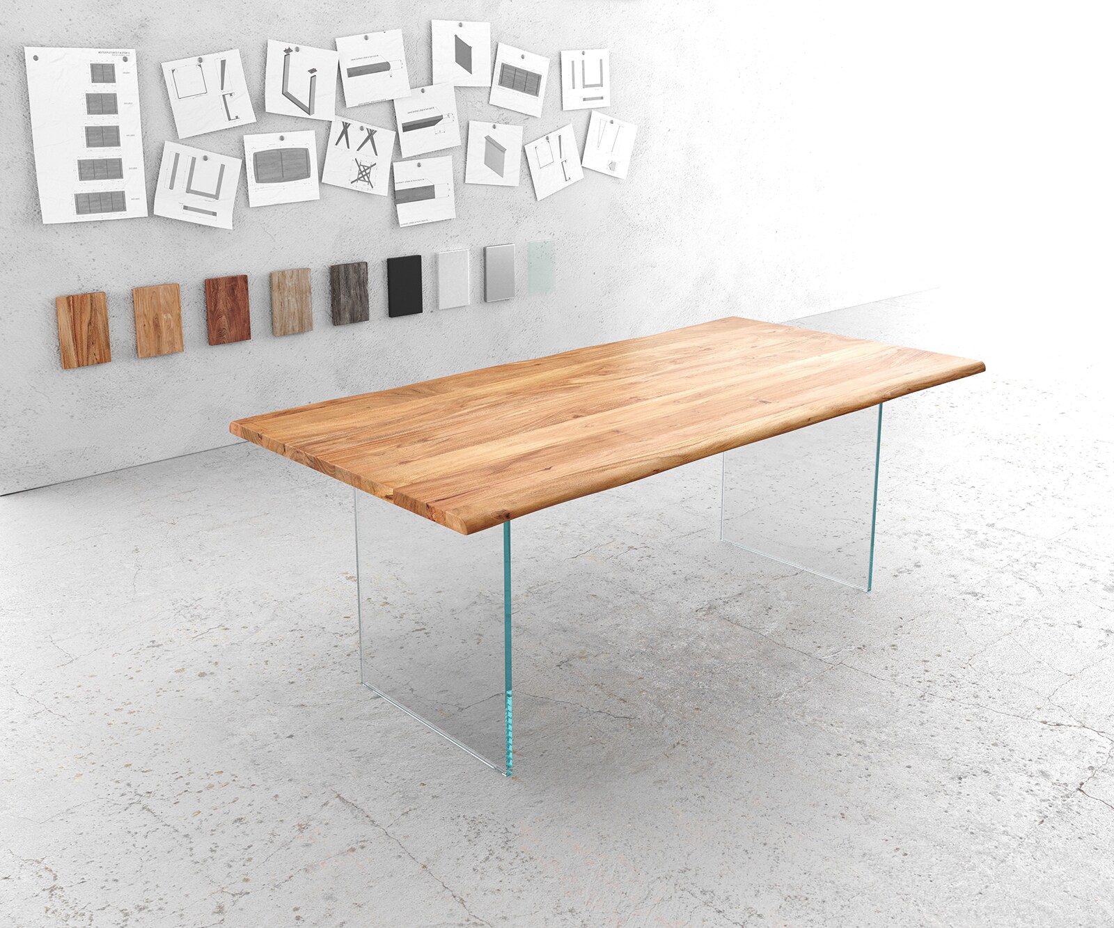 Stół do jadalni Edge 200x100 cm akacja naturalna szklana rama live-edge 1