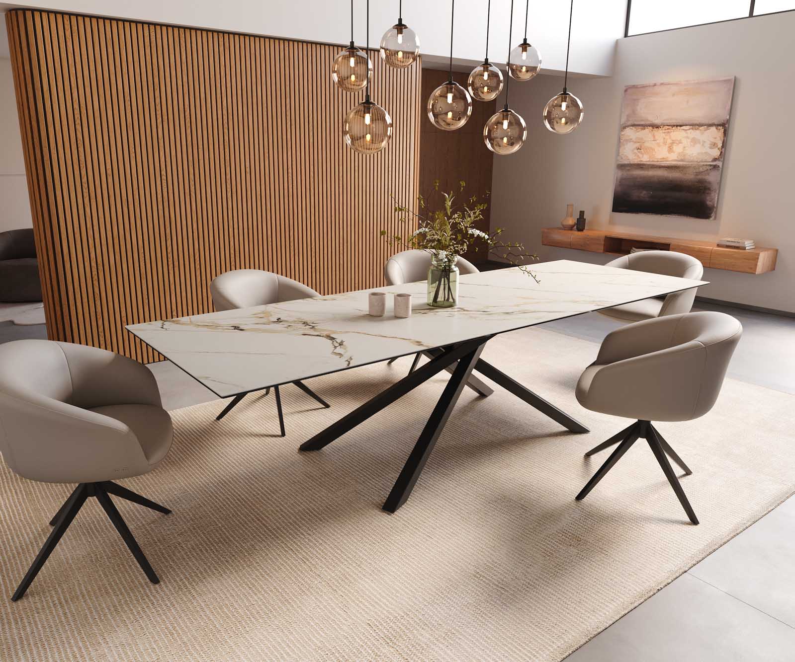 Stół do jadalni Edge 300x100cm ceramika Calacatta Luxe biało-złoto-szara rama Cross czarna 8