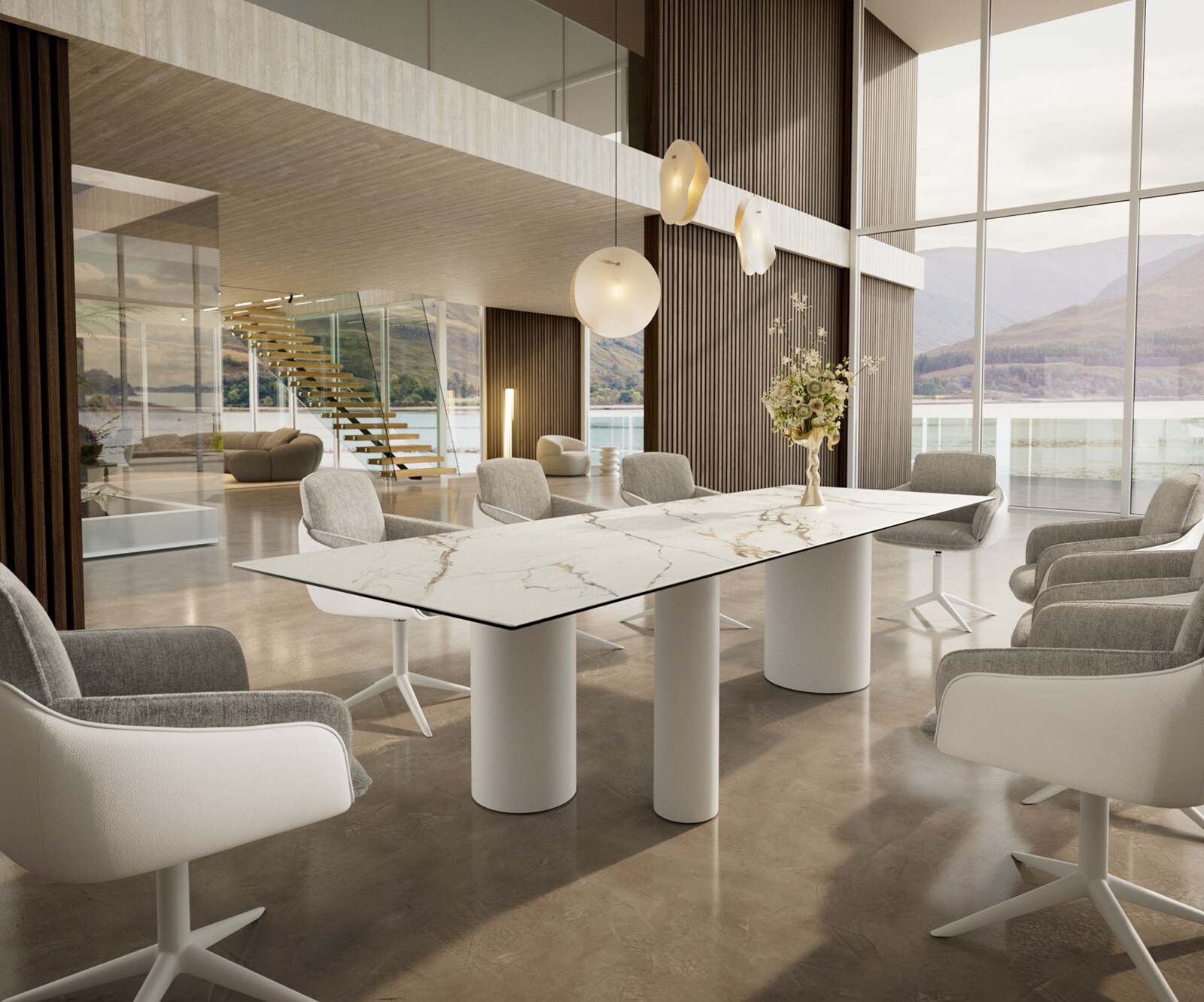 Stół do jadalni Edge 300x100cm ceramika Calacatta Luxe biało-złoto-szary rama Troa metal biały 5