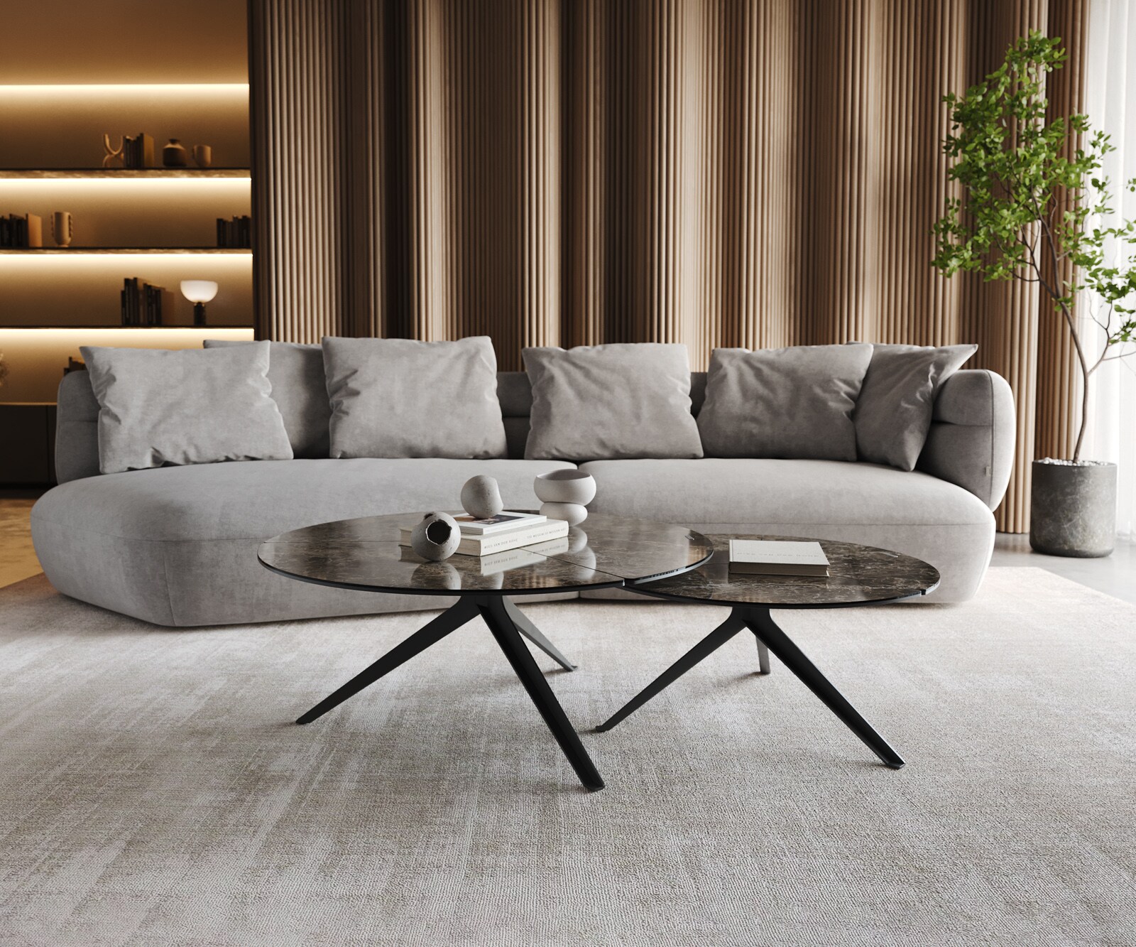 Stolik kawowy Delron 70x70cm ceramika Emperador Extra Lucidato ciemnobrązowa podstawa krzyżowa płaska metal czarny 6